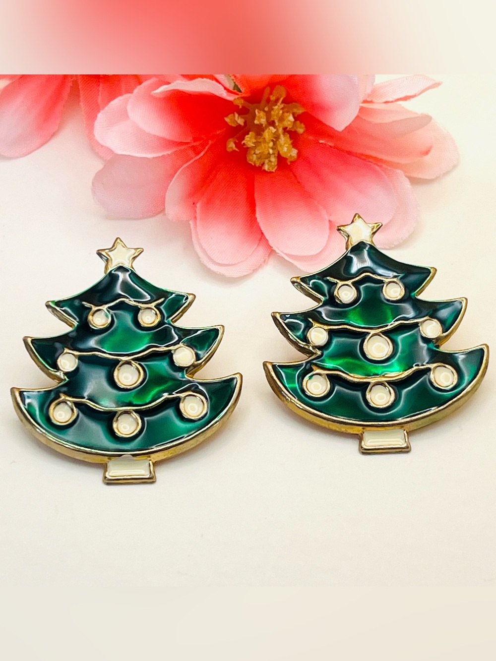 Festive Green Christmas Tree Earrings - Women Jewelry
